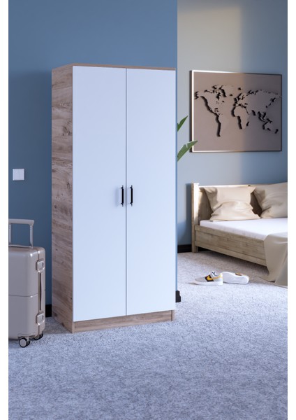 Abete-2 Kapılı Geniş Gardırop - Atlantik Çam/Beyaz