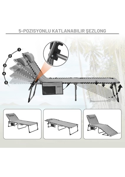 Kingcamp Bavaria Cozy Premium 5 Kademeli Katlanır Şezlong Kampet Grey fiyatları