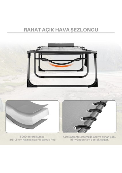 Kingcamp Bavaria Cozy Premium 5 Kademeli Katlanır Şezlong Kampet Grey modelleri