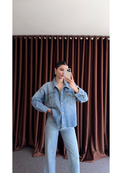 Taşlı Denim Ceket