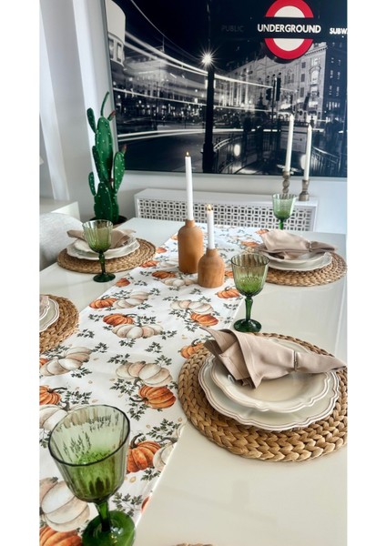 Balkabağı Desenli Dertsiz Ekru Turuncu Runner