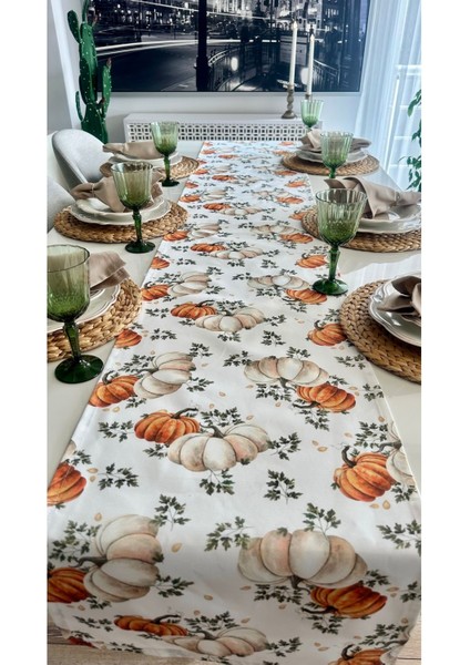 Balkabağı Desenli Dertsiz Ekru Turuncu Runner fırsatları