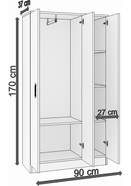 Abete 3 Kapılı Ceviz - Beyaz Gardırop fırsatları