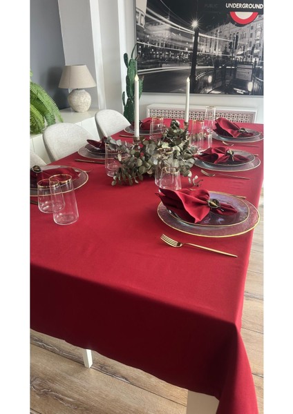 Pamuklu Dertsiz Leke Tutmaz Sıvı Geçirmez Kumaş Bordo Masa Örtüsü