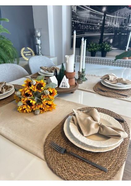 6 ‘lı Kadife Dokulu Dertsiz Bej Peçete modelleri