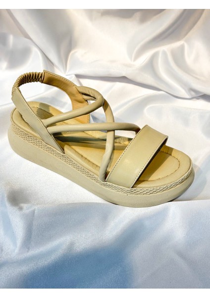 BA04577 Ten Kadın Çapraz Borulu Yumuşak Tabanlı 5 cm Sandalet - 40