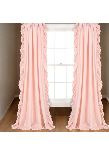 Cift Taraflı Fırfırlı Pembe Vintage Pamuk Keten Perde (En x Boy) - Tek Kanat - Pilesiz fiyatları