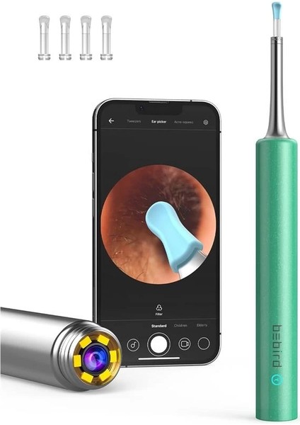 Ontech - Bebırd T5 3mp Kamera 3.5mm Lens Şarjlı Wıfı Görüntülü Kulak Temizleyici Yeşil Renk