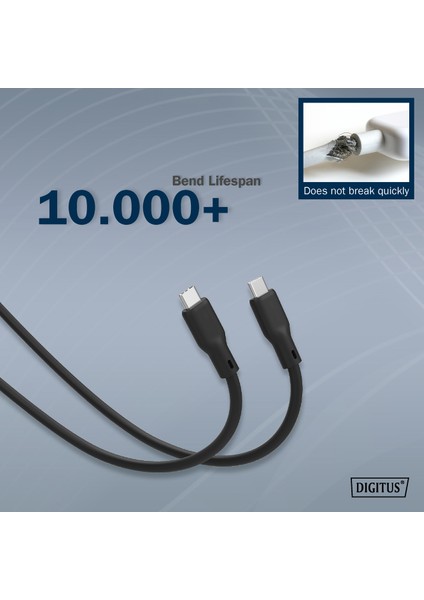 USB Silikon Bağlantı Kablosu, Usb-C - Usb-C 2m, USB 3.2 Gen1, 5g, 4k, 100W, Siyah