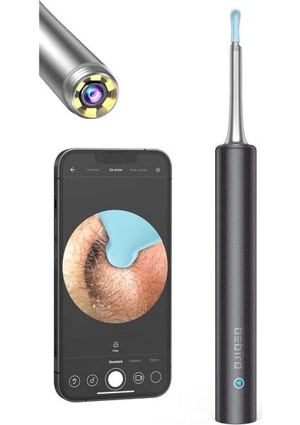 Ontech - Bebırd T5 3mp Kamera 3.5mm Lens Şarjlı Wıfı Görüntülü Kulak Temizleyici Siyah Renk