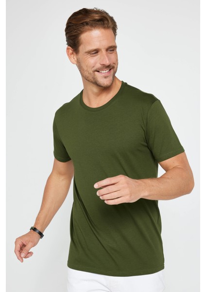 Unisex 5'li Paket Lacivert-Haki-Bordo-Tarçın-Vizon Slim Fit Dar Kesim Pamuk Bisiklet Yaka Tişört modelleri