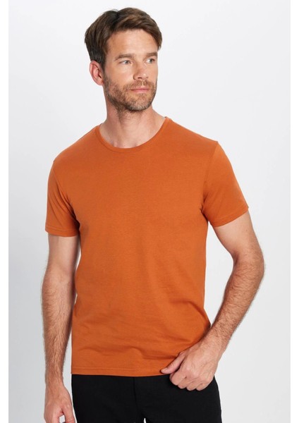 Unisex 5'li Paket Lacivert-Haki-Bordo-Tarçın-Vizon Slim Fit Dar Kesim Pamuk Bisiklet Yaka Tişört indirimleri