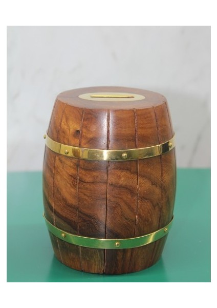 Pirinç Detaylı Fıçı Kumbara Model 4