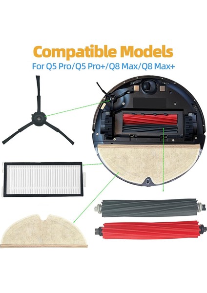 Roborock Q5 Pro/q5 Pro+/q8 Max/q8 Max+ Robot Süpürge Ana Yan Fırça Hepa Filtre Paspas Bezi Toz Torbaları (Yurt Dışından) modelleri