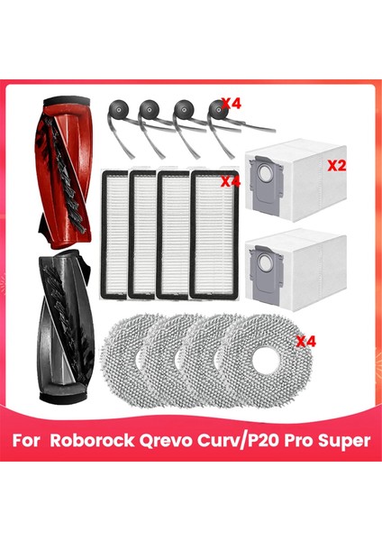 Roborock Qrevo CURV/P20 Pro Super Elektrikli Süpürge Için Yedek Parçalar Ana Yan Fırça Hepa Filtreler Paspas Bezi Toz Torbaları (Yurt Dışından)