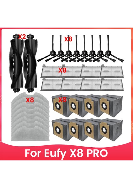 Eufy X8 Pro Robot Süpürge Aksesuarları Yedek Parçaları Ana Fırça Yan Fırça Filtre Paspas Bezi Toz Torbası (Yurt Dışından)