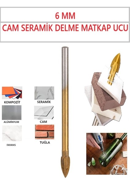 Matkap Ucu Cam Seramik Delme 6 mm Elmas Uç Aparat Şişe Delimi Hobi