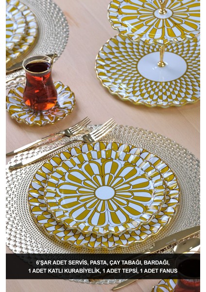 Destina Hardal Altın Yaldızlı 6 Kişilik 28 Parça Pasta Çay Servis Takımı