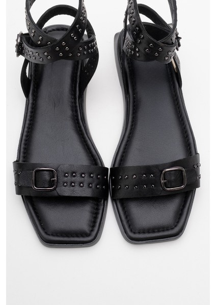 Carril Siyah Hakiki Deri Troklu Kadın Sandalet fiyatları