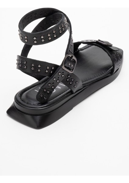 Carril Siyah Hakiki Deri Troklu Kadın Sandalet indirimleri