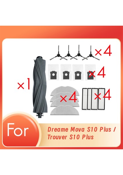 Dreame Mova S10 Plus / Trouver S10 Plus Süpürme Robotu Temizleyici Parçaları Için 17 Adet Yedek Ana Yan Fırça Paspas Filtresi (Yurt Dışından)