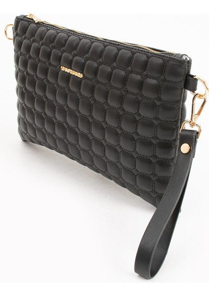 Kadın Suni Deri Siyah Mat Ayarlanabilir Çapraz ve El Askılı Portföy, Clutch Çanta