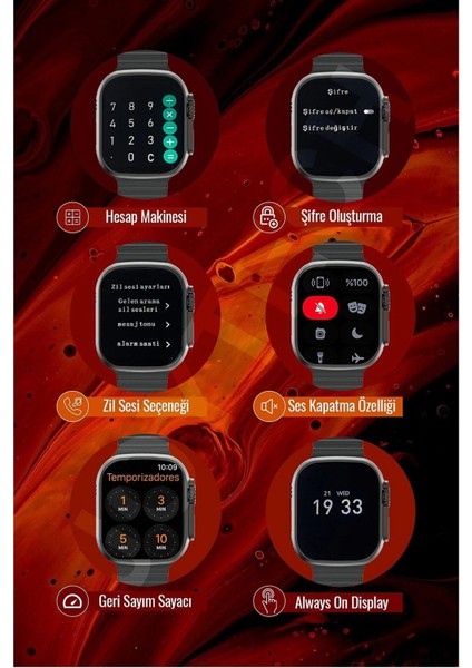 S8 Ultra Max Akıllı Saat 49 mm Uyumlu Vidalı Kordon Kilitli Android, Ios Uyumlu Arama