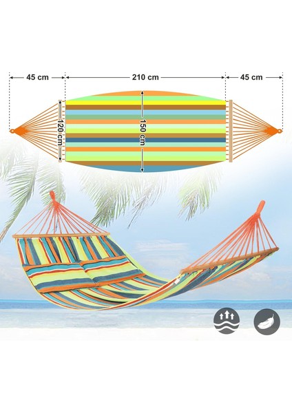 Hamak, Dış Mekan, Çok Kişilik, Çubuk Hamak, Taşınabilir ve Nefes Alır, 210 x 150 cm , Tüv Rheinland, 300 kg Statik Yük Kapasitesi, Dış Mekan Bahçe GDC22Q Için