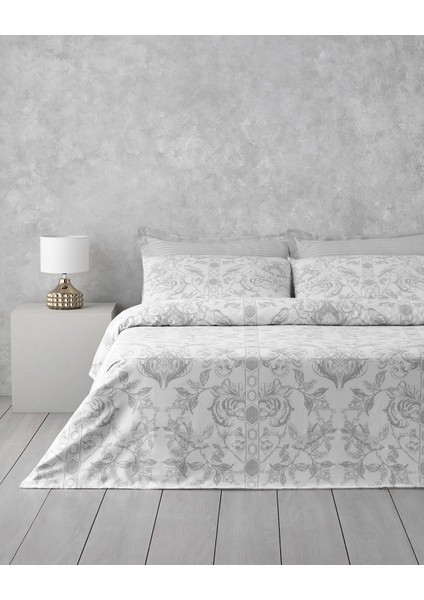 Dainty Bird Pamuk Saten Çift Kişilik Nevresim Takımı 200 x 220 cm Gümüş