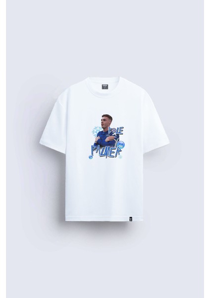 Futbolcu Palmer Baskılı Bisiklet Yaka Normal Kalıp Beyaz Tişört T-Shirt