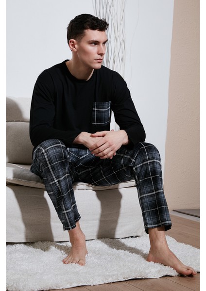 Ekoseli Cepli Beli Lastikli % 100 Pamuk Regular Fit Pijama Takımı Erkek Pijama Takımı 6572001