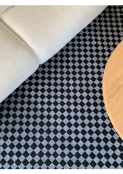 Dama Desenli Dokuma Taban Yıkanabilir Kaymaz Tabanlı Kilim