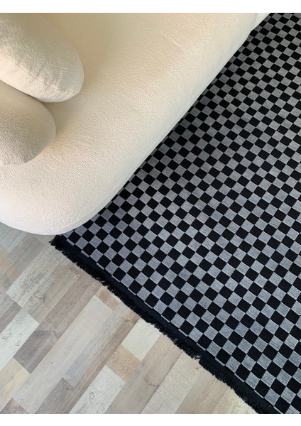 Dama Desenli Dokuma Taban Yıkanabilir Kaymaz Tabanlı Kilim