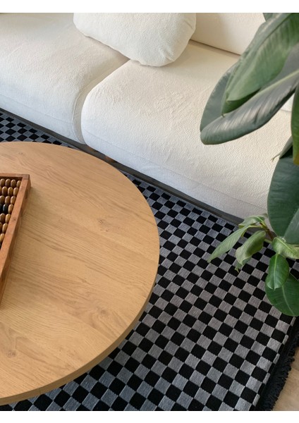 Dama Desenli Dokuma Taban Yıkanabilir Kaymaz Tabanlı Kilim
