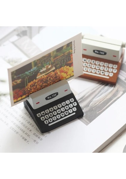 Siyah 1 Adet Vintage Daktilo Şekli Fotoğraf Tutucu Düğün Dekorasyon Masa Isim Kartı Standı Raf Yer Kartı Kartpostal Ofis Masası Notları Tutucu (Yurt Dışından) fırsatları