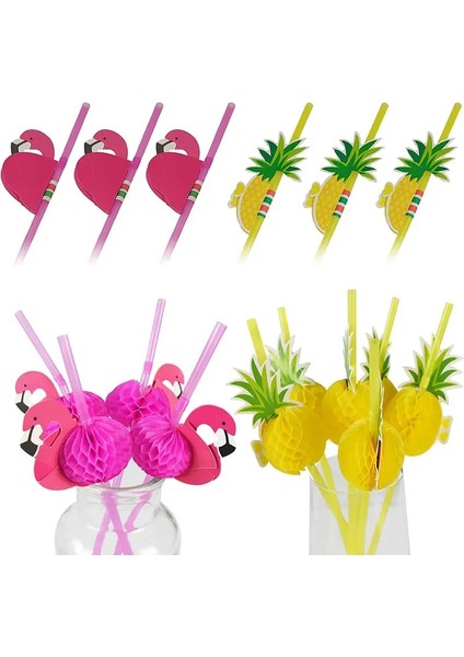 Flamingo 50 Adet 25/50/100 Adet Tropikal Şemsiye Flamingo Ananas Pipet Suyu Kokteyl Tek Kullanımlık Meyve Suyu Pipet Hawaii Parti Dekorasyon (Yurt Dışından)