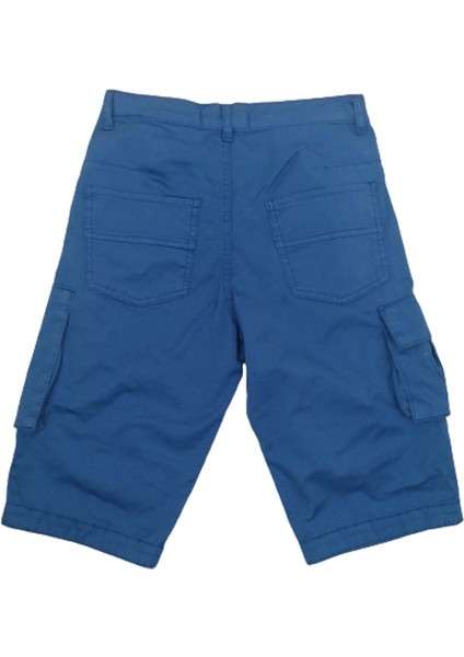 Fancy Kids Erkek Çocuk Kapri Şort Fermuarlı Kargo Cepli 11-12 Yaş Saks Mavi
