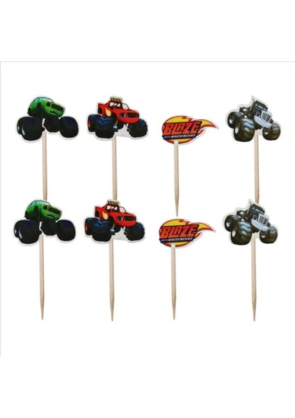 Kek TOPPER-24PCS Blaze ve Canavar Makineleri Tasarım Süslemeleri Fincan Plaka Çocuklar Bebek Duş Yemekleri Şekeri Cam Bayraklar Doğum Günü Partisi Sofra Seti (Yurt Dışından)