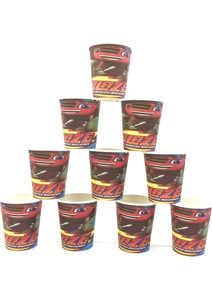 Kek TOPPER-24PCS Blaze ve Canavar Makineleri Tasarım Süslemeleri Fincan Plaka Çocuklar Bebek Duş Yemekleri Şekeri Cam Bayraklar Doğum Günü Partisi Sofra Seti (Yurt Dışından)