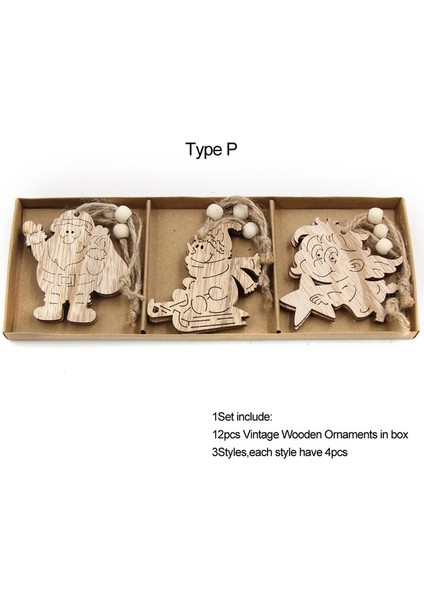 Kutu Tipi P 12 Adet/kutu Vintage Kar Tanesi Noel Ahşap Kolye Süsler Noel Ağacı Süsler Noel Süslemeleri Asılı Hediyeler (Yurt Dışından)
