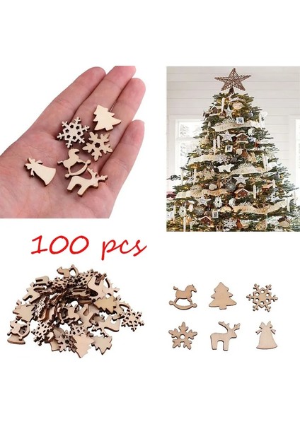 10 Adet 100 Adet Noel Dekorasyon Ahşap Kar Tanesi Noel Ağacı Geyik Trojan Doğal Ahşap Dıy Noel Ağacı Askı Süsleri F (Yurt Dışından)