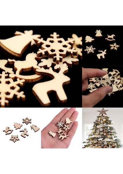 10 Adet 100 Adet Noel Dekorasyon Ahşap Kar Tanesi Noel Ağacı Geyik Trojan Doğal Ahşap Dıy Noel Ağacı Askı Süsleri F (Yurt Dışından)