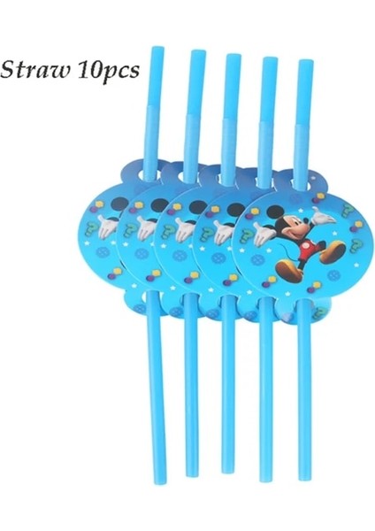 10 Adet Saman Disney Mickey Mouse Tema Parti Dekorasyon Bebek Duş Sofra Tek Kullanımlık Tabaklar Bardaklar Saman Balon Çocuklar Favor Parti Malzemeleri (Yurt Dışından)