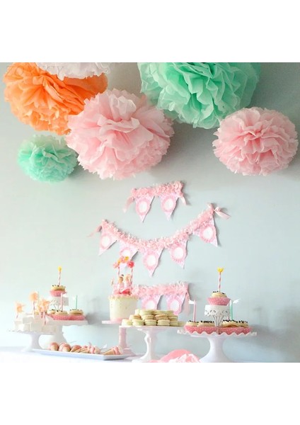 Beyaz 10 cm 4 Inç 5 Adet 6 ''-12'' Doku Kağıt Ponpon Düğün Dekoratif Kağıt Çiçekler Topu Bebek Duş Doğum Günü Partisi Dekorasyon Kağıt Pom Poms (Yurt Dışından)