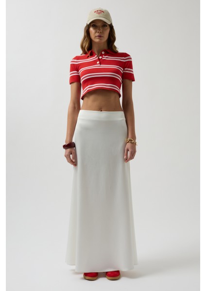 Polo Yaka Crop Kırmızı T-Shirt fiyatları