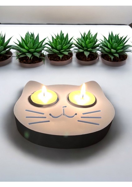 Mavi Kedi Şekilli Beton Mumluk - El Yapımı Dekoratif Çay Işığı Tealight Mumluk - Minimalist Kedi Temalı Ev Dekoru- Aromaterapi modelleri