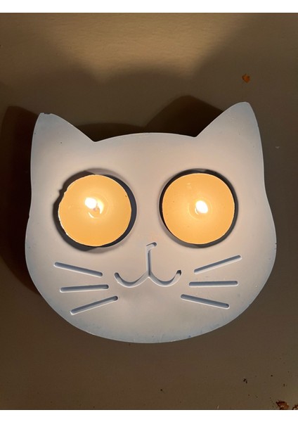 Mavi Kedi Şekilli Beton Mumluk - El Yapımı Dekoratif Çay Işığı Tealight Mumluk - Minimalist Kedi Temalı Ev Dekoru- Aromaterapi indirimleri