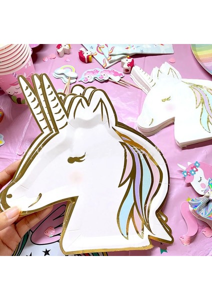8 Adet Payet Unicorn Tek Kullanımlık Sofra Unicorn Parti Malzemeleri Kağıt Tabaklar Peçeteler Mutlu Unicorn Doğum Günü Partisi Dekoru Gökkuşağı At Kız (Yurt Dışından)