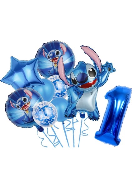 Ballons-9pcs 1 Disney Lilo Stitch Doğum Günü Partisi Süslemeleri Dikiş Tek Kullanımlık Sofra Seti Bebek Duş Balonları Masa Örtüsü Düğün Malzemeleri (Yurt Dışından)