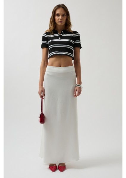 Polo Yaka Crop Siyah T-Shirt fiyatları